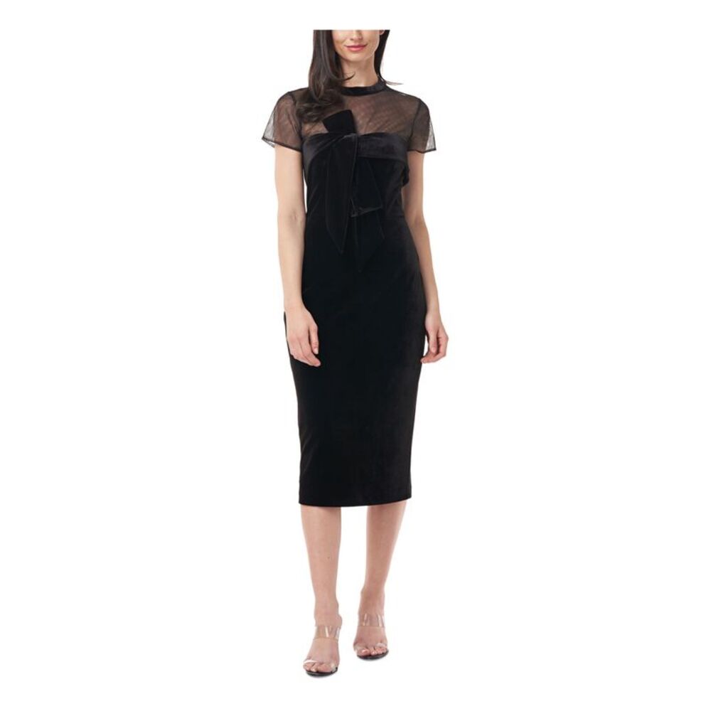 JS COLLECTION Womens Black Lined Short Sleeve Midi Evening Body Con Dress 10